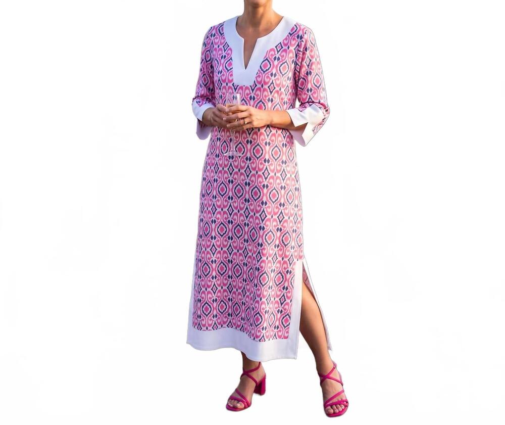 NEW KATHERINE WAY costa del sol maxi dress in ikat island hot pink and purple
